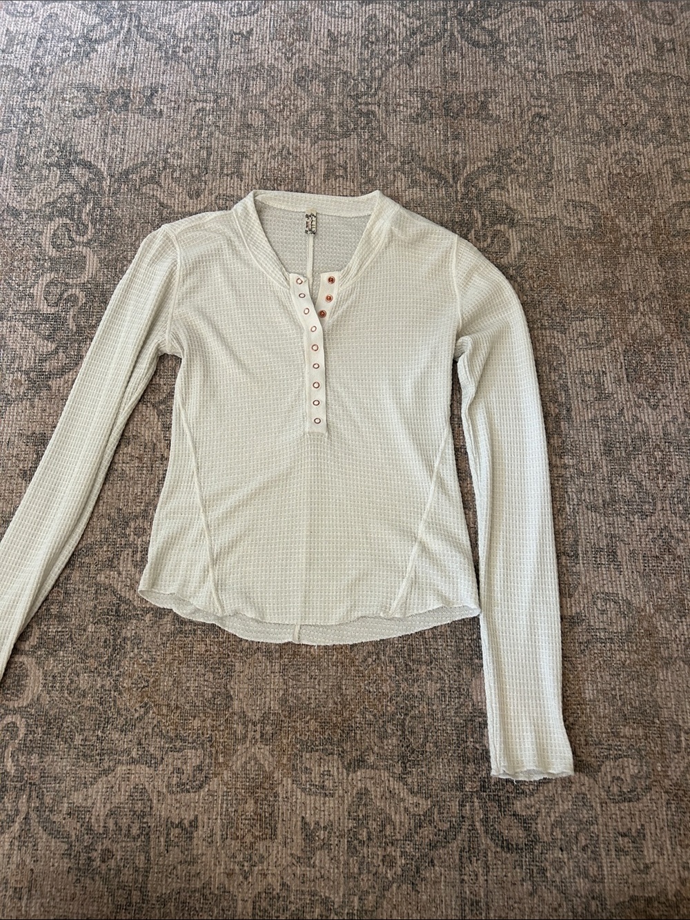Free People Light Sage Waffle Henley Long Sleeve